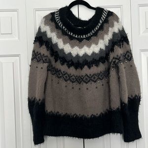 Après Ski Chic Fair Isle Cashmere Blend Sweater with Beautiful Beading Large